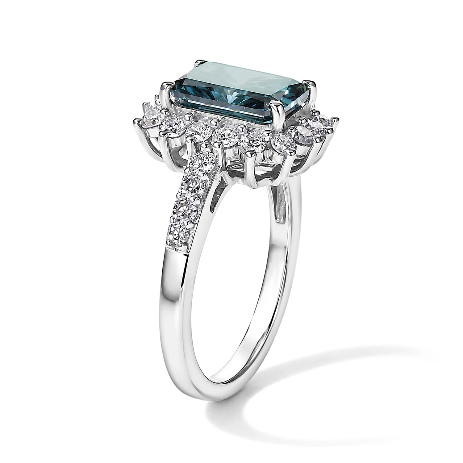 SGL Certified Luxuriant Lab Grown Blue Diamond (IR) and Lab Grown Diamond VS 3.00 ctw Always Together Halo Ring in Rhodium Over Sterling Silver (Size 6.0)