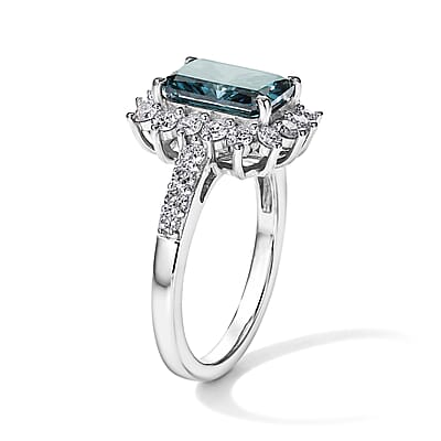 SGL Certified Luxuriant Lab Grown Blue Diamond (IR) and Lab Grown Diamond VS 3.00 ctw Always Together Halo Ring in Rhodium Over Sterling Silver (Size 6.0)