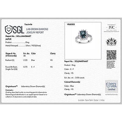 SGL Certified Luxuriant Lab Grown Blue Diamond (IR) and Lab Grown Diamond VS 3.00 ctw Always Together Halo Ring in Rhodium Over Sterling Silver (Size 6.0)
