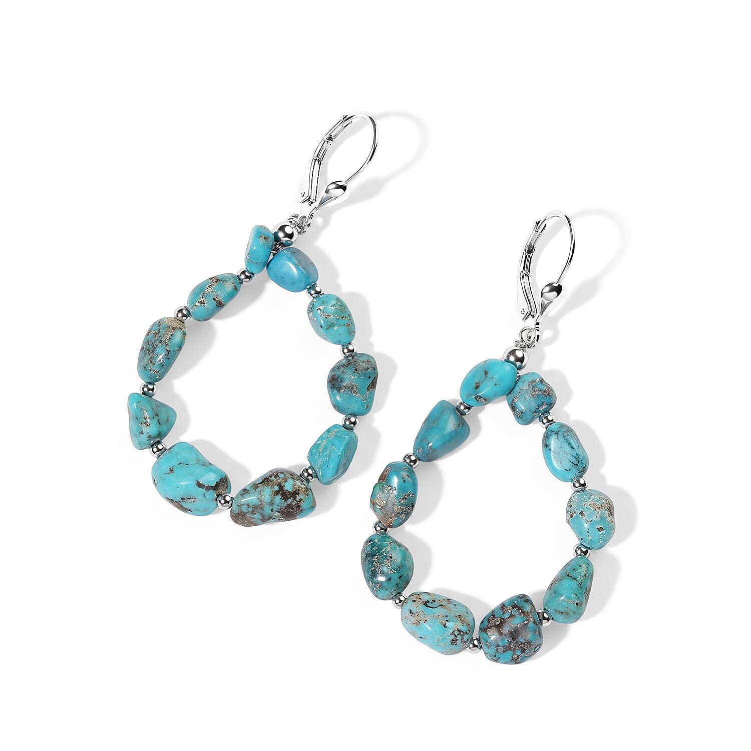D'Joy Royal Hubei Blue Turquoise 25.00 ctw Earrings in Rhodium Over Sterling Silver