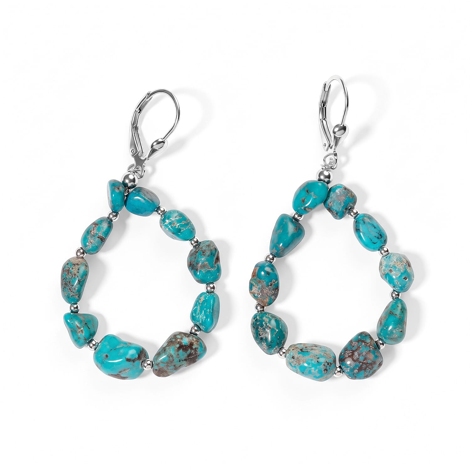 D'Joy Royal Hubei Blue Turquoise 25.00 ctw Earrings in Rhodium Over Sterling Silver