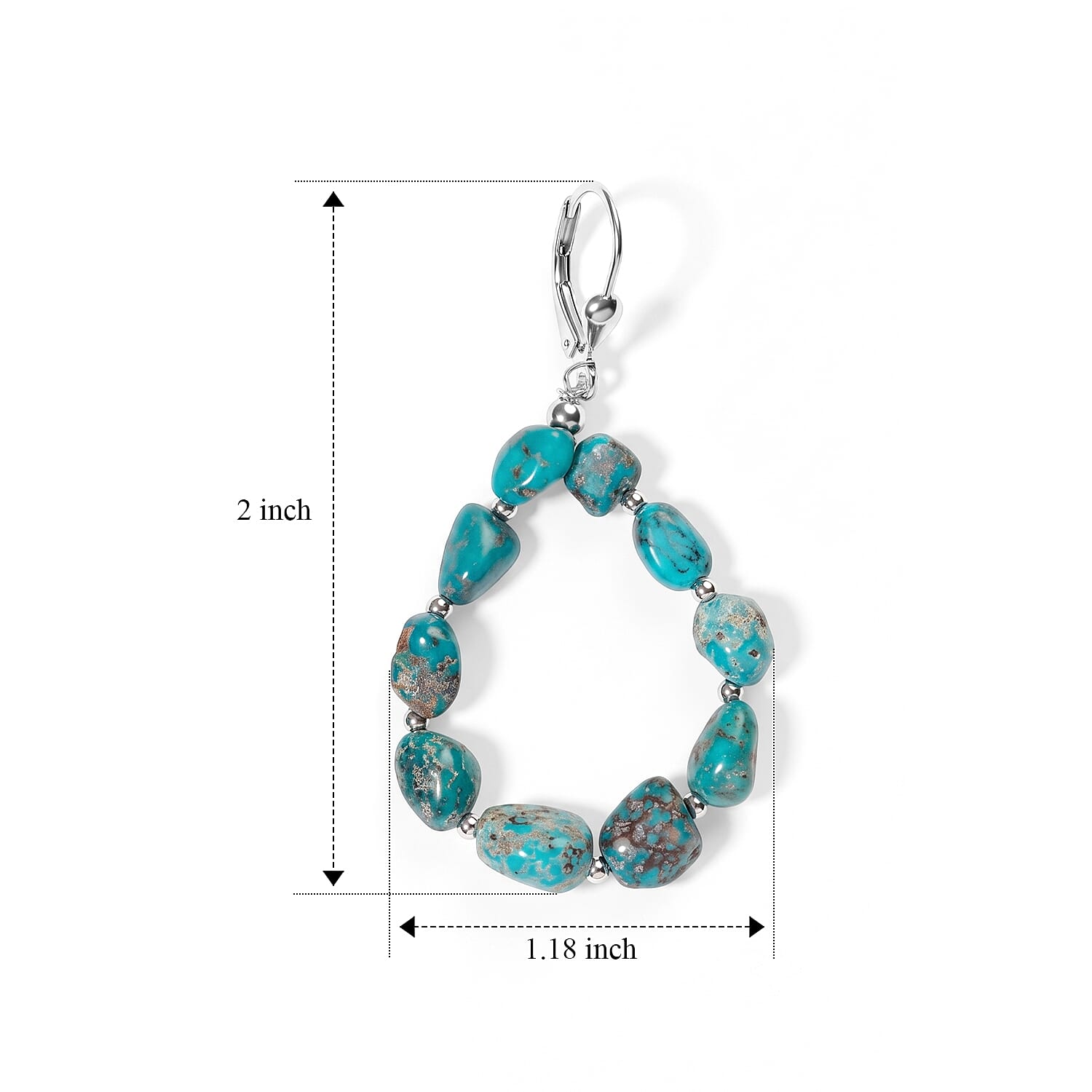 D'Joy Royal Hubei Blue Turquoise 25.00 ctw Earrings in Rhodium Over Sterling Silver
