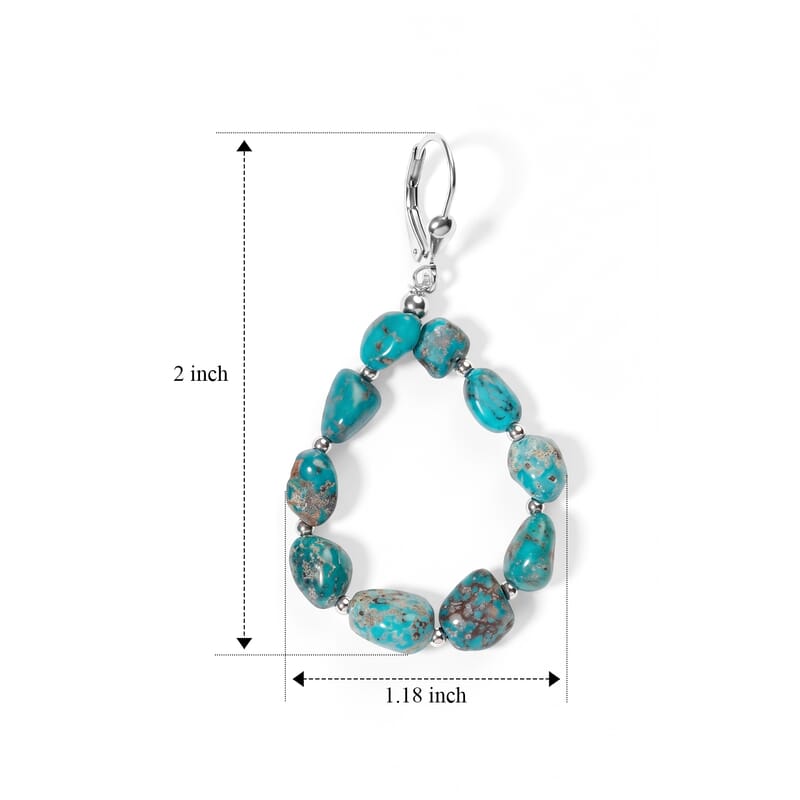 D'Joy Royal Hubei Blue Turquoise 25.00 ctw Earrings in Rhodium Over Sterling Silver