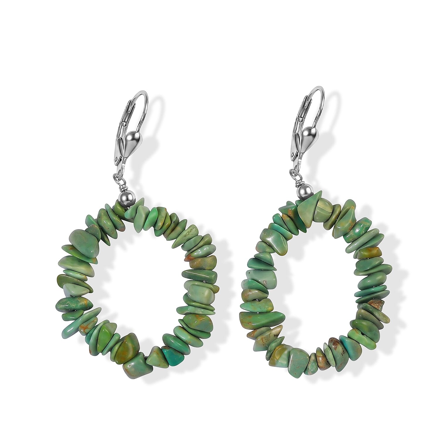 D'Joy Royal Hubei Green Turquoise 20.00 ctw Earrings in Rhodium Over Sterling Silver