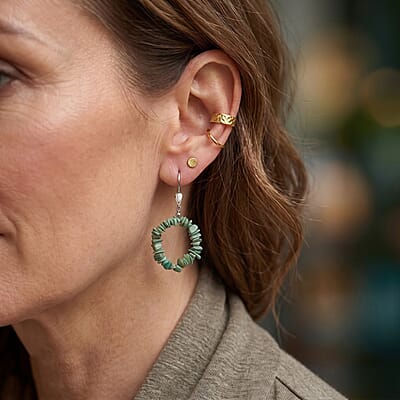 D'Joy Royal Hubei Green Turquoise 20.00 ctw Earrings in Rhodium Over Sterling Silver