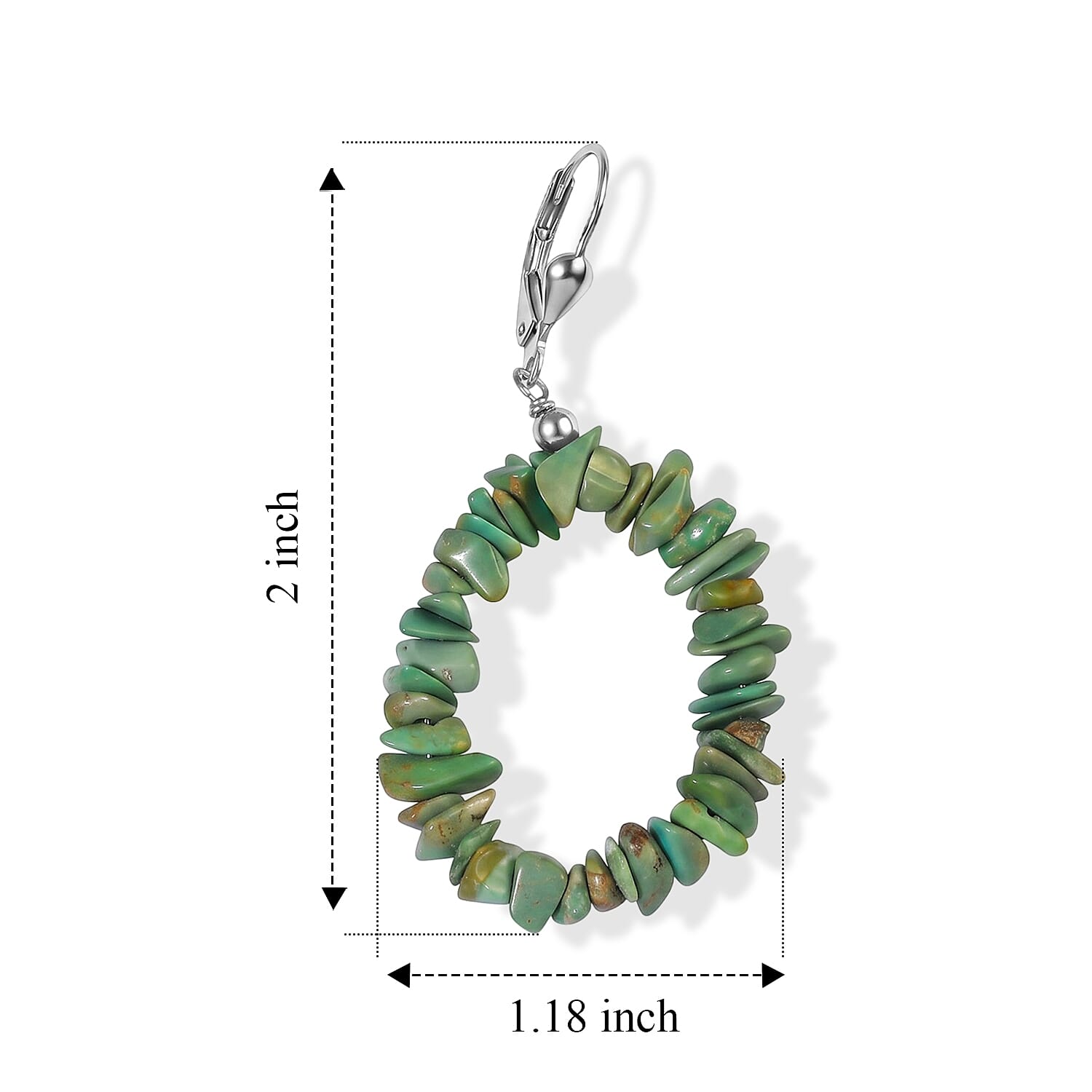 D'Joy Royal Hubei Green Turquoise 20.00 ctw Earrings in Rhodium Over Sterling Silver