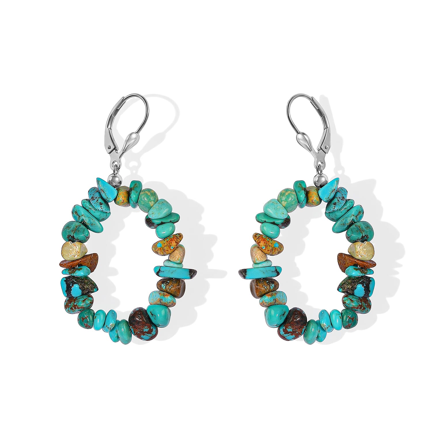 D'Joy Royal Hubei Blue Turquoise 35.00 ctw Earrings in Rhodium Over Sterling Silver