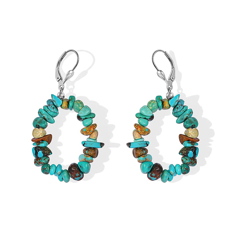 D'Joy Royal Hubei Blue Turquoise 35.00 ctw Earrings in Rhodium Over Sterling Silver