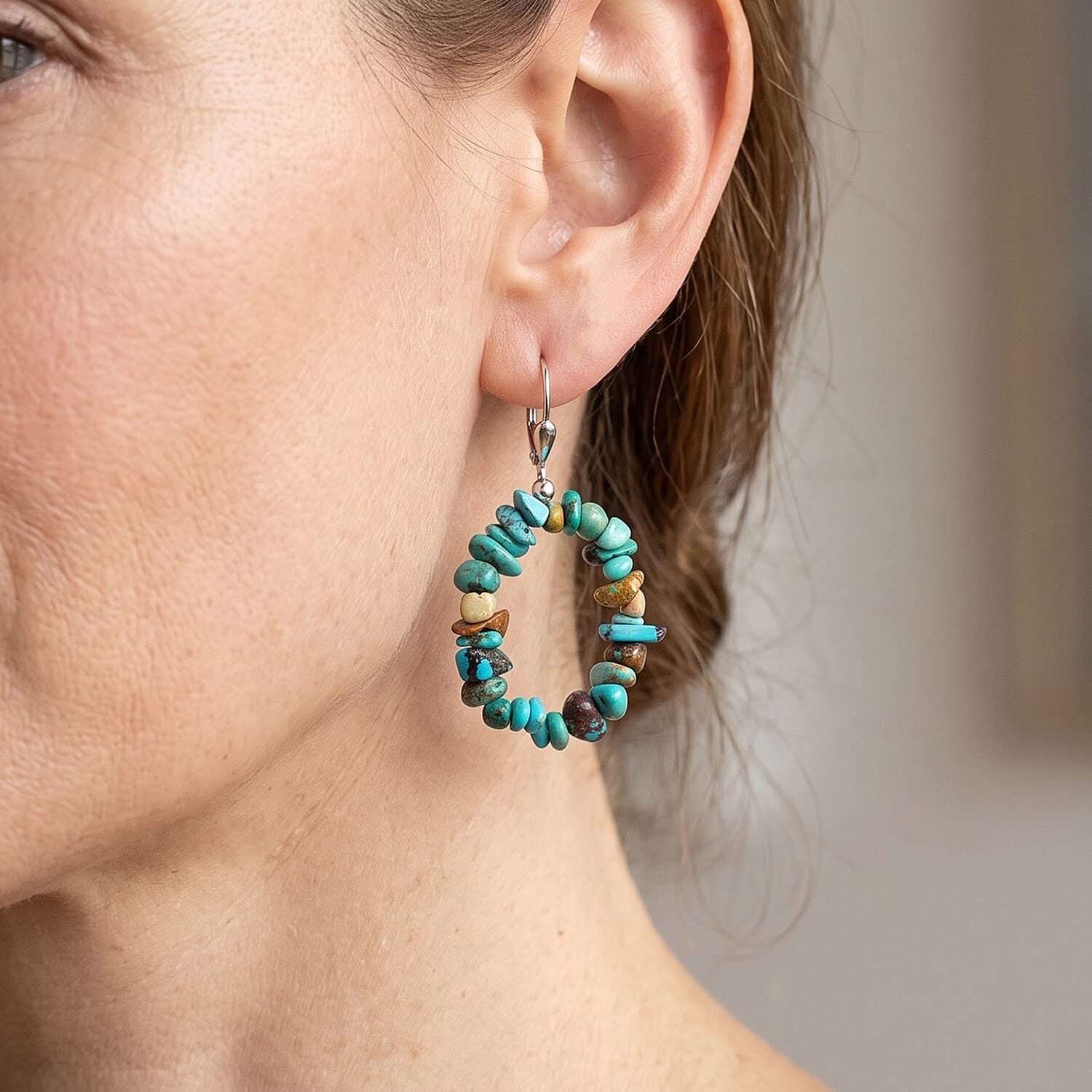 D'Joy Royal Hubei Blue Turquoise 35.00 ctw Earrings in Rhodium Over Sterling Silver