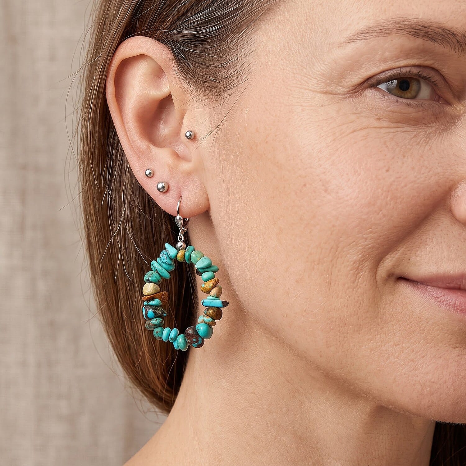 D'Joy Royal Hubei Blue Turquoise 35.00 ctw Earrings in Rhodium Over Sterling Silver
