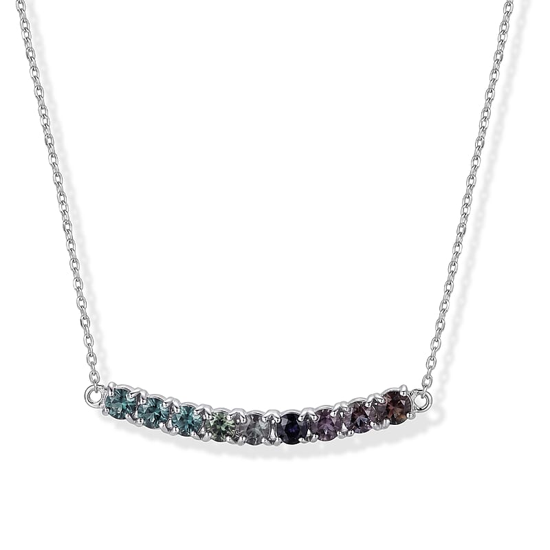 D'Joy Premium Shades of Natural Australian Sapphire 3.00 ctw Necklace (20 Inches) in Rhodium Over Sterling Silver