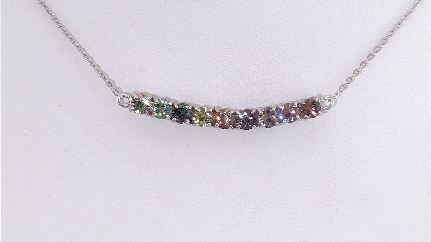 D''Joy D''Joy Premium Shades of Natural Australian Sapphire 3.00 ctw Necklace (20 Inches) in Rhodium Over Sterling Silver