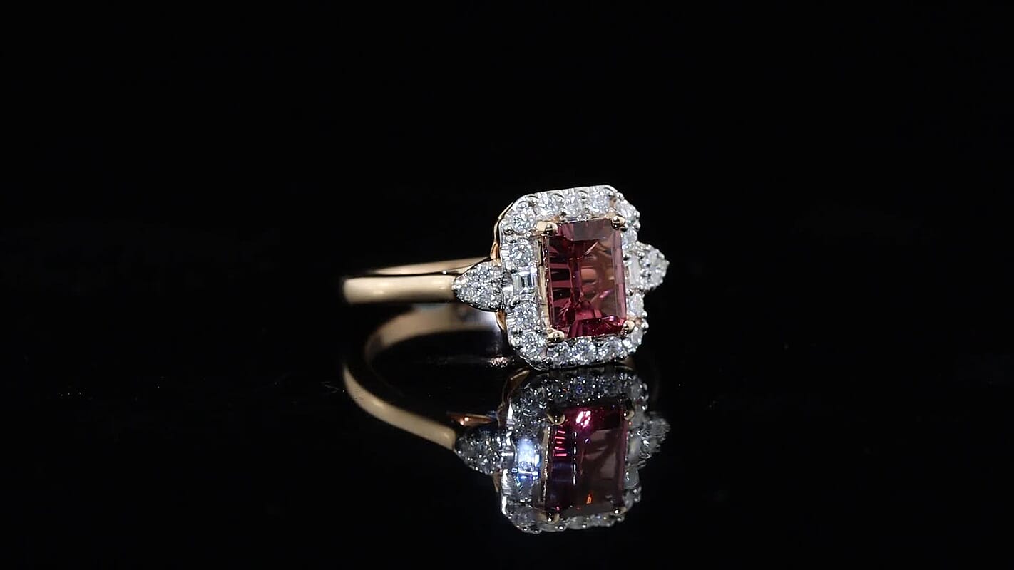 D''Joy Concave Cut Premium Tanzanian Raspberry Garnet, Moissanite Ring in 18K Vermeil RG Over Sterling Silver (Size 10.0) 1.50 ctw