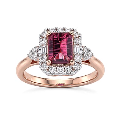 D'Joy Concave Cut Premium Tanzanian Raspberry Garnet and Moissanite 1.50 ctw Ring in 18K Vermeil Rose Gold Over Sterling Silver (Size 6.0)