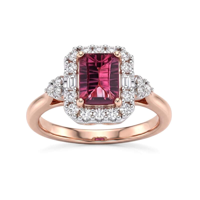 D'Joy Concave Cut Premium Tanzanian Mahenge Garnet and Moissanite 1.50 ctw Ring in 18K Vermeil Rose Gold Over Sterling Silver (Size 6.0)