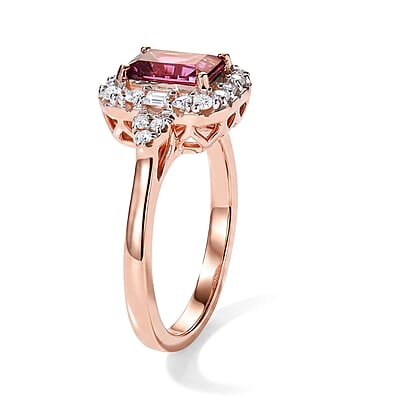 D'Joy Concave Cut Premium Tanzanian Raspberry Garnet and Moissanite 1.50 ctw Ring in 18K Vermeil Rose Gold Over Sterling Silver (Size 6.0)