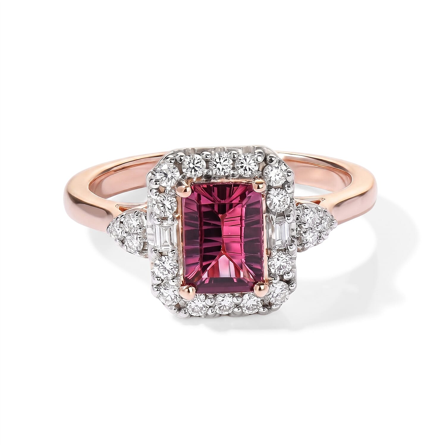 D''Joy Concave Cut Premium Tanzanian Raspberry Garnet, Moissanite Ring in 18K Vermeil RG Over Sterling Silver (Size 10.0) 1.50 ctw