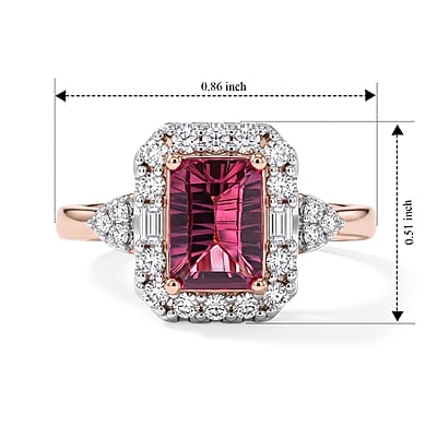 D'Joy Concave Cut Premium Tanzanian Mahenge Garnet and Moissanite 1.50 ctw Ring in 18K Vermeil Rose Gold Over Sterling Silver (Size 7.0)