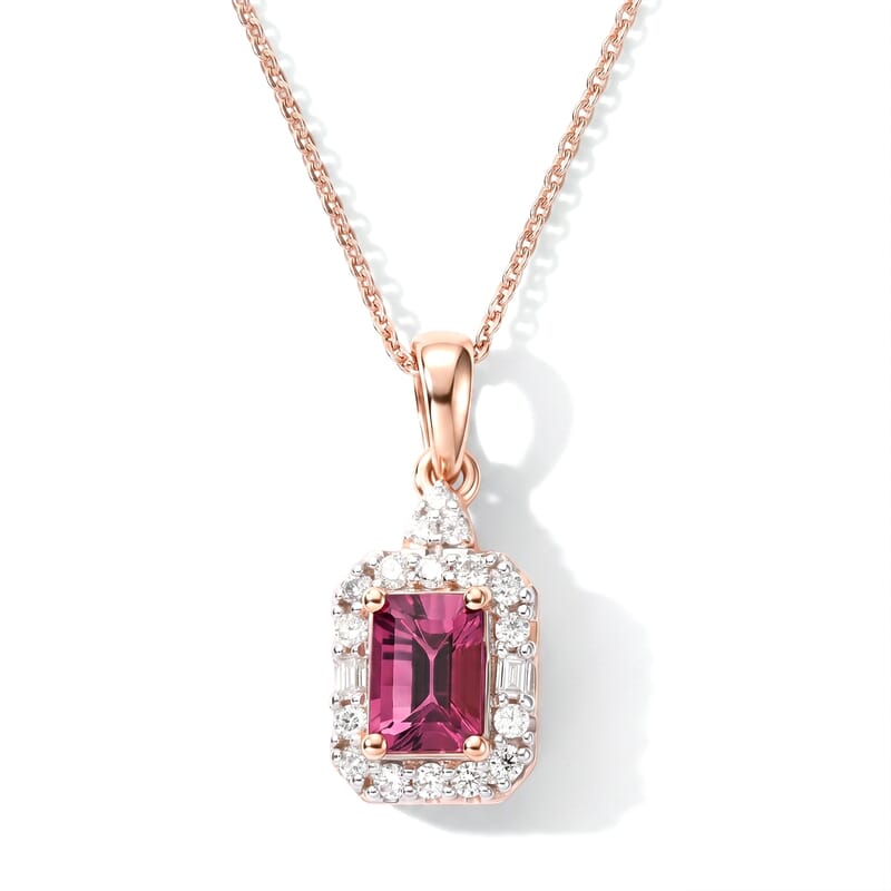D'Joy Pink Garnet ,  Moissanite  Main Stone With Side Stone Pendant in 18K RG VermeilSterling Silver 1.43 ctw