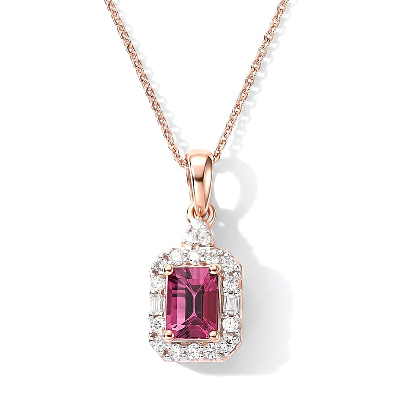 D'Joy Pink Garnet ,  Moissanite  Main Stone With Side Stone Pendant in 18K RG VermeilSterling Silver 1.43 ctw