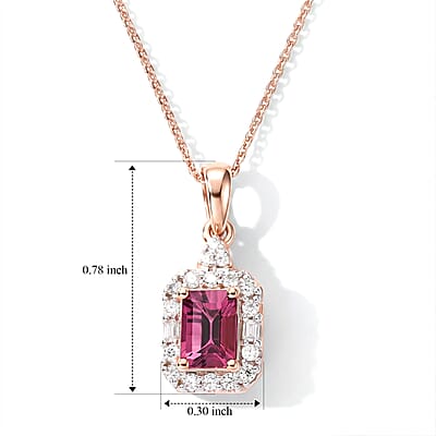 D'Joy Pink Garnet ,  Moissanite  Main Stone With Side Stone Pendant in 18K RG VermeilSterling Silver 1.43 ctw