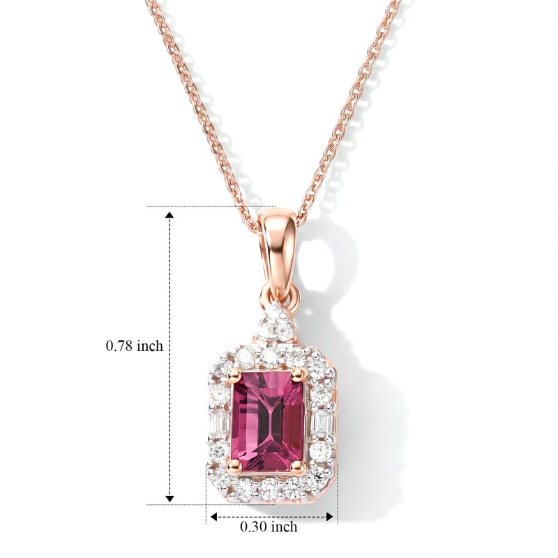 D'Joy Pink Garnet ,  Moissanite  Main Stone With Side Stone Pendant in 18K RG VermeilSterling Silver 1.43 ctw