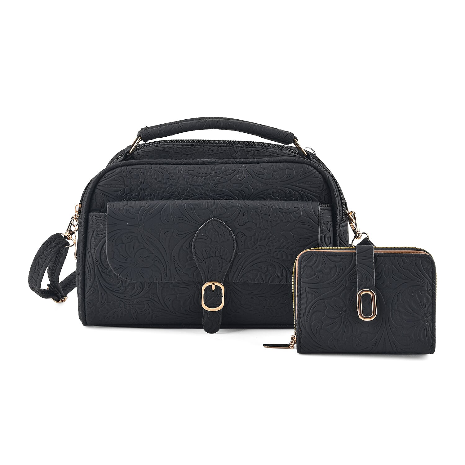 La Marey Black Faux Leather Set of 2 - Crossbody Bag and Wallet