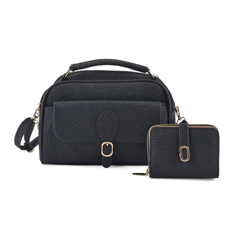 La Marey Black Faux Leather Set of 2 - Crossbody Bag and Wallet
