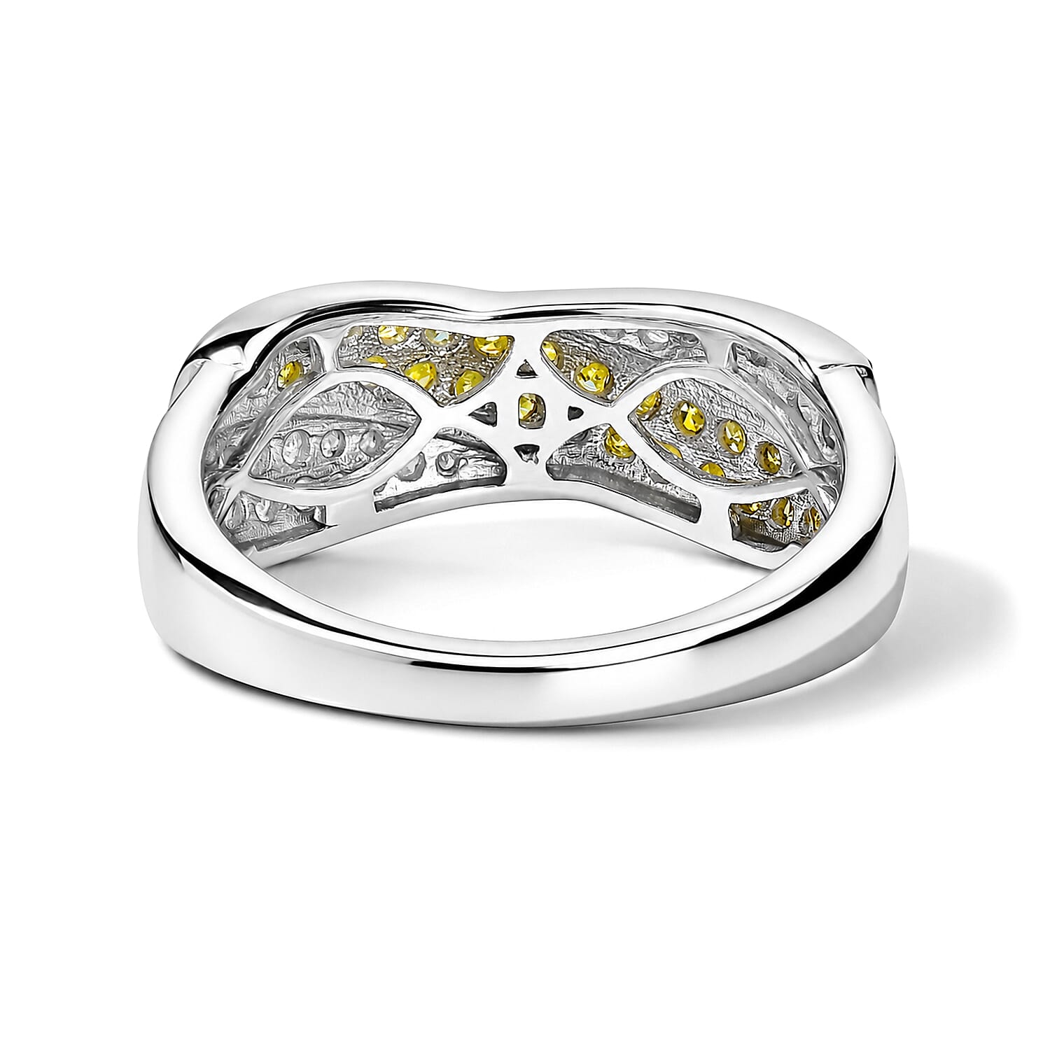 D'Joy Yellow and White Diamond 0.50 ctw Overlap Ring in Rhodium Over Sterling Silver (Size 6.0)