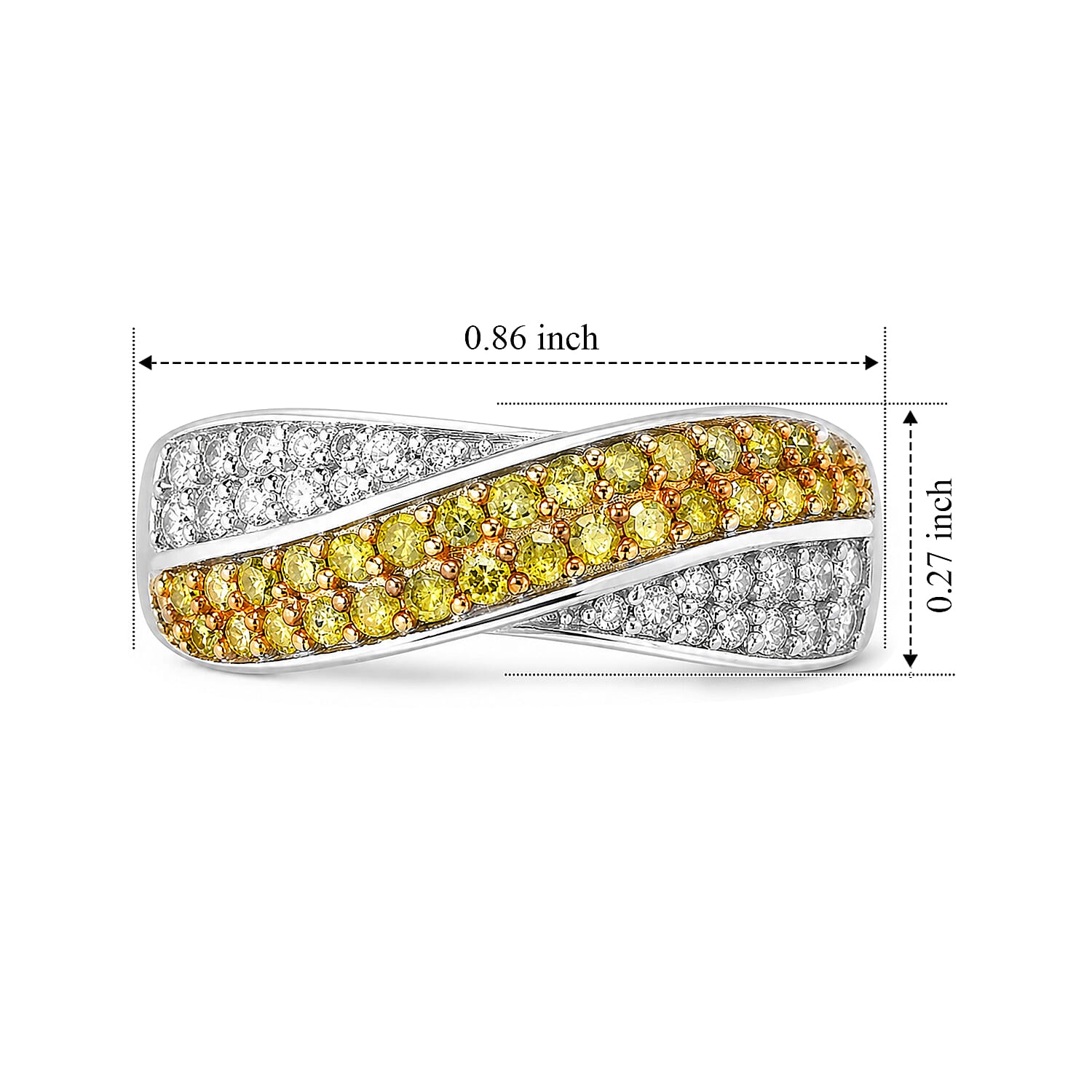 D'Joy Yellow and White Diamond 0.50 ctw Overlap Ring in Rhodium Over Sterling Silver (Size 6.0)