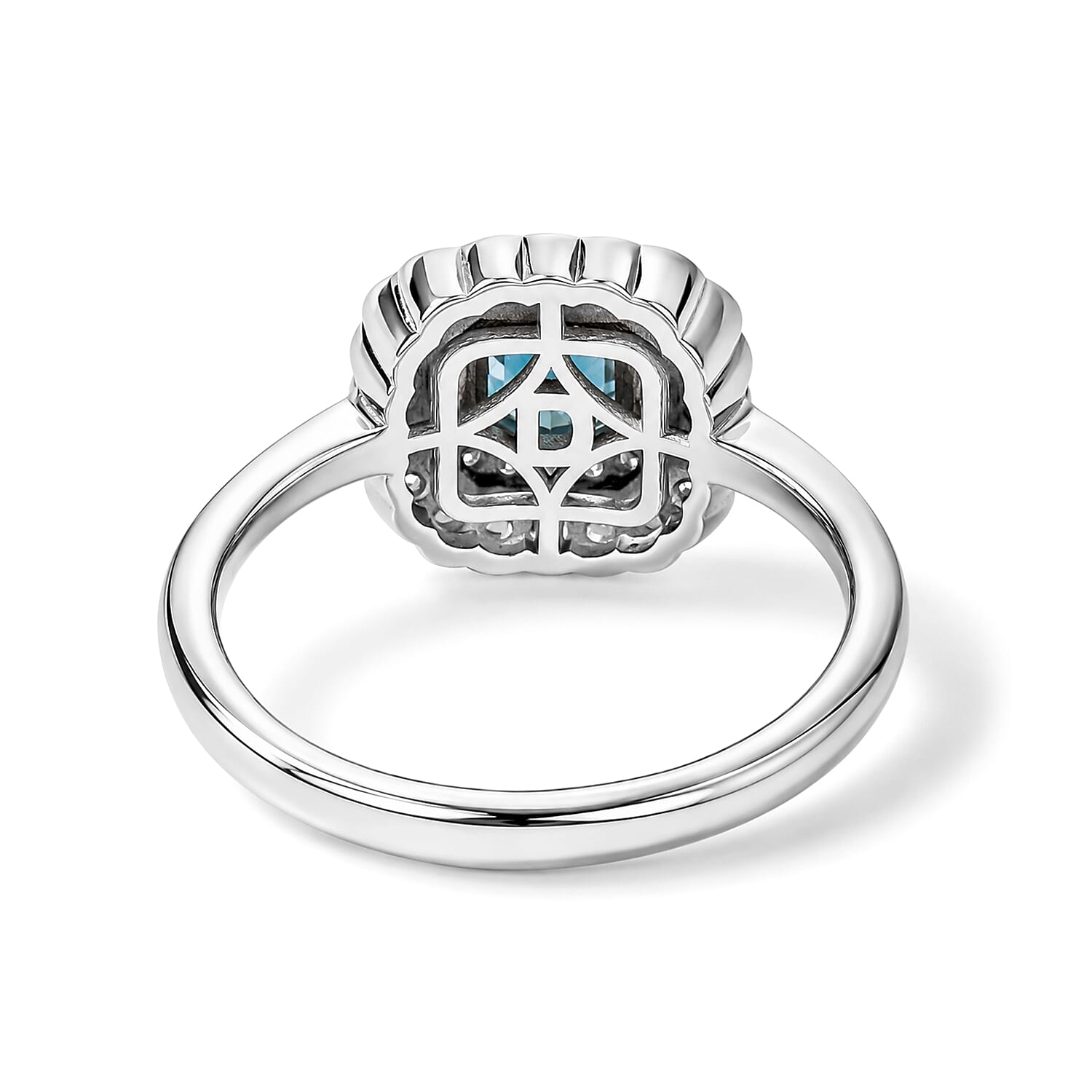 D'Joy AAA Monte Belo Indicolite and Moissanite 1.00 ctw Vintage Bloom Halo Ring in Rhodium Over Sterling Silver (Size 7.0)