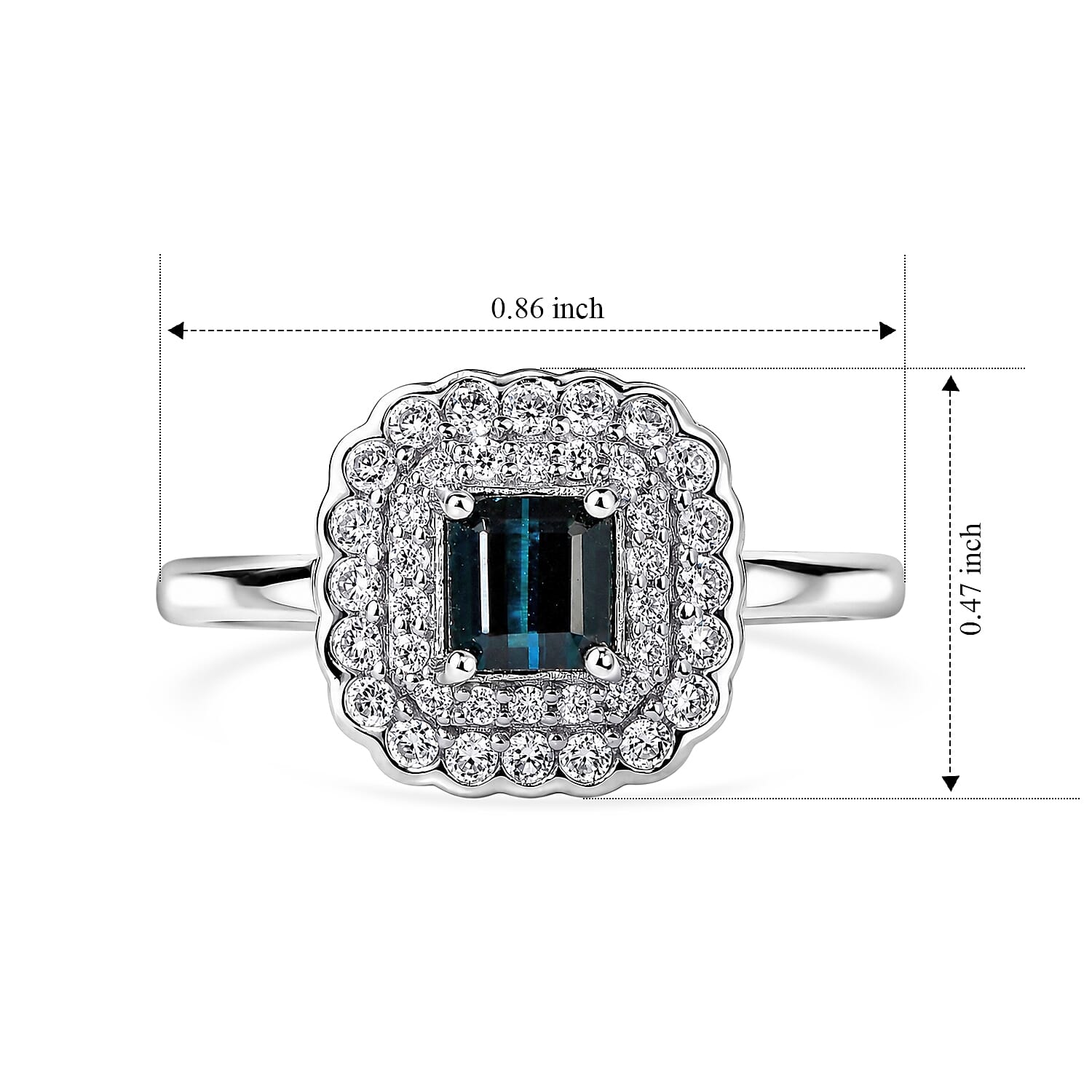 D'Joy AAA Monte Belo Indicolite and Moissanite 1.00 ctw Vintage Bloom Halo Ring in Rhodium Over Sterling Silver (Size 7.0)
