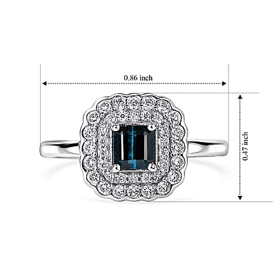 D'Joy AAA Monte Belo Indicolite and Moissanite 1.00 ctw Vintage Bloom Halo Ring in Rhodium Over Sterling Silver (Size 7.0)