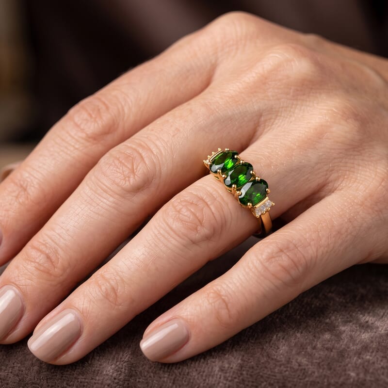 D'Joy Chrome Diopside and Moissanite 1.40 ctw Green Majesty Ring in 14K Yellow Gold Over Sterling Silver (Size 5.0)