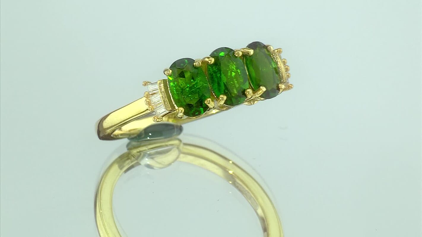 D''Joy Chrome Diopside and Moissanite 1.40 ctw Ring in 14K Yellow Gold Over Sterling Silver (Size 10.0)