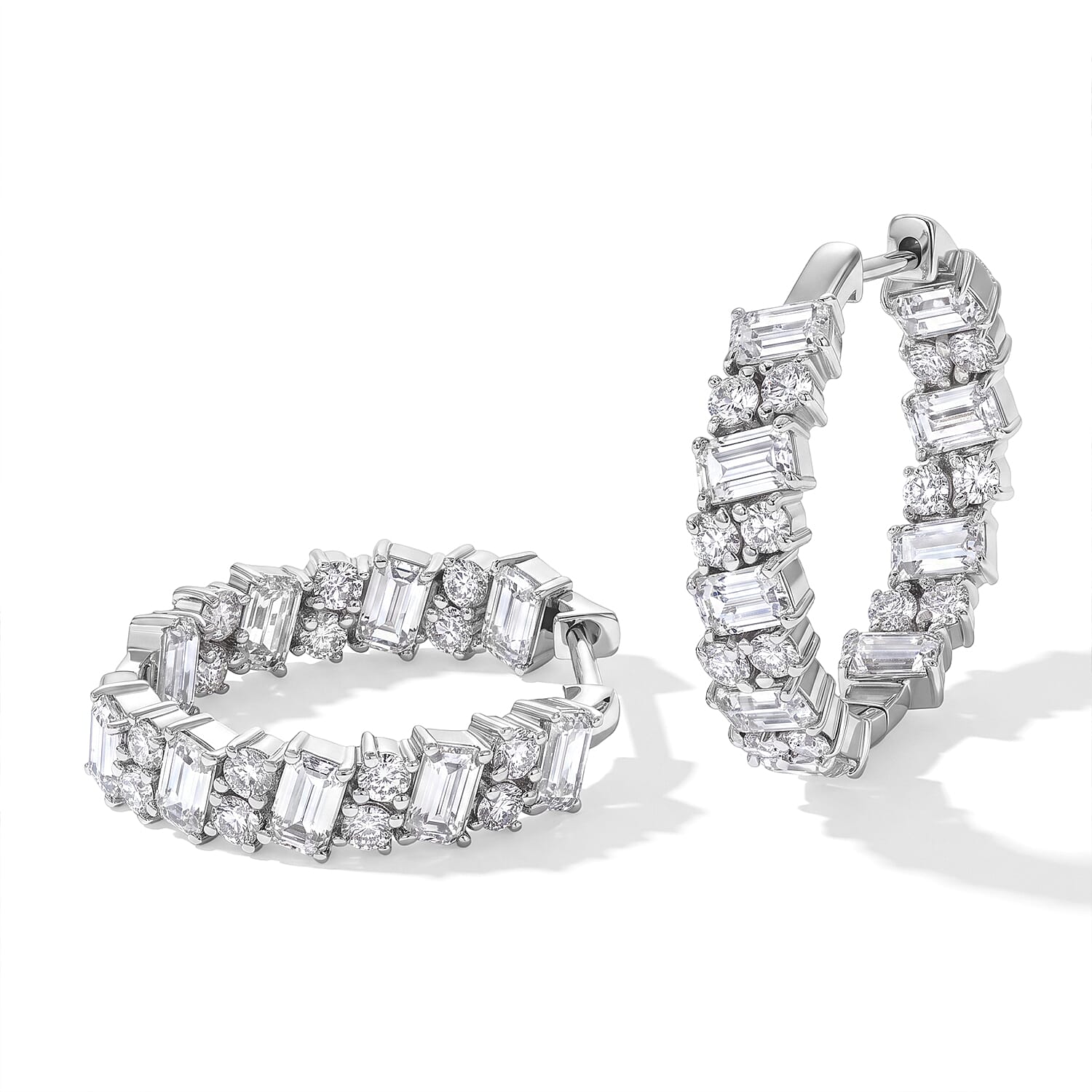 D''Joy Moissanite 6.70 ctw Hoop Earrings in Rhodium Over Sterling Silver
