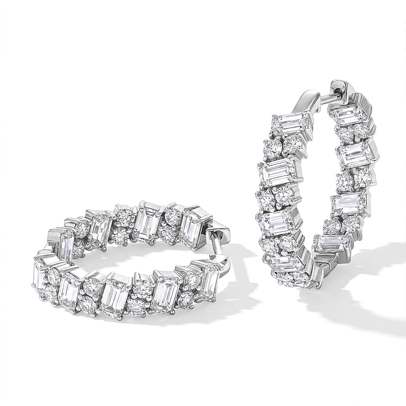 D'Joy Moissanite 6.70 ctw Hoop Earrings in Rhodium Over Sterling Silver