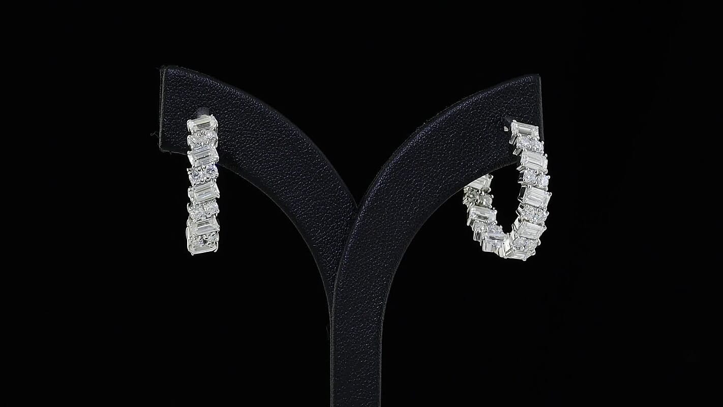 D''Joy Moissanite 6.70 ctw Hoop Earrings in Rhodium Over Sterling Silver