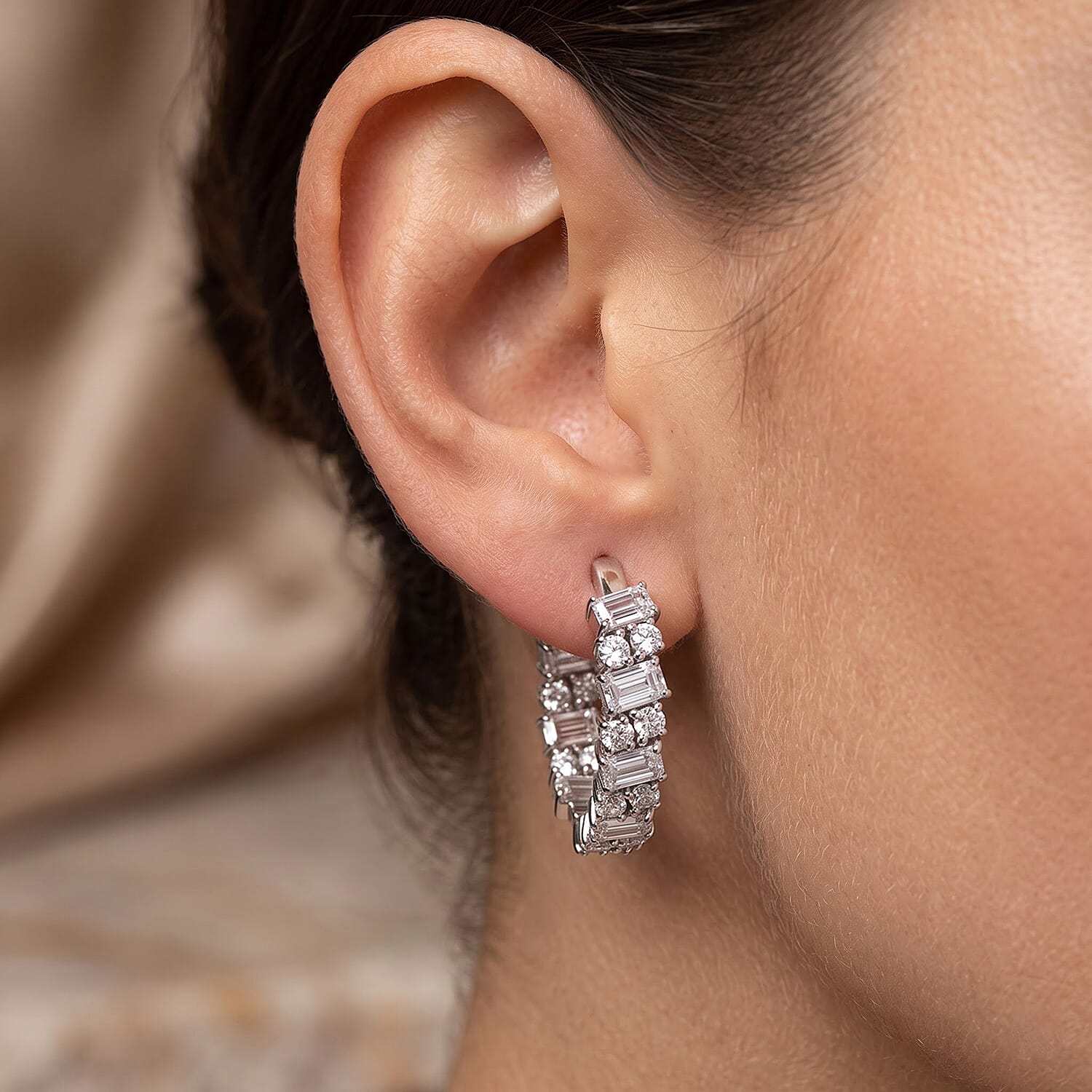 D'Joy Moissanite 6.70 ctw Hoop Earrings in Rhodium Over Sterling Silver