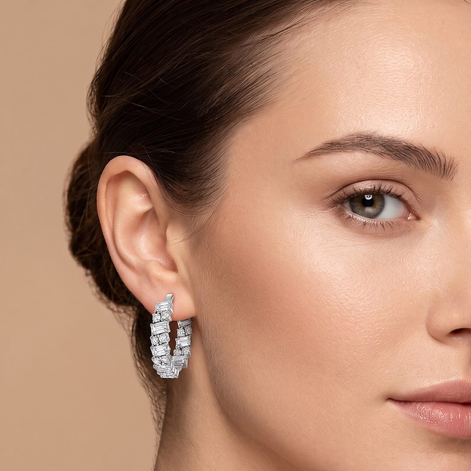 D'Joy Moissanite 6.70 ctw Hoop Earrings in Rhodium Over Sterling Silver
