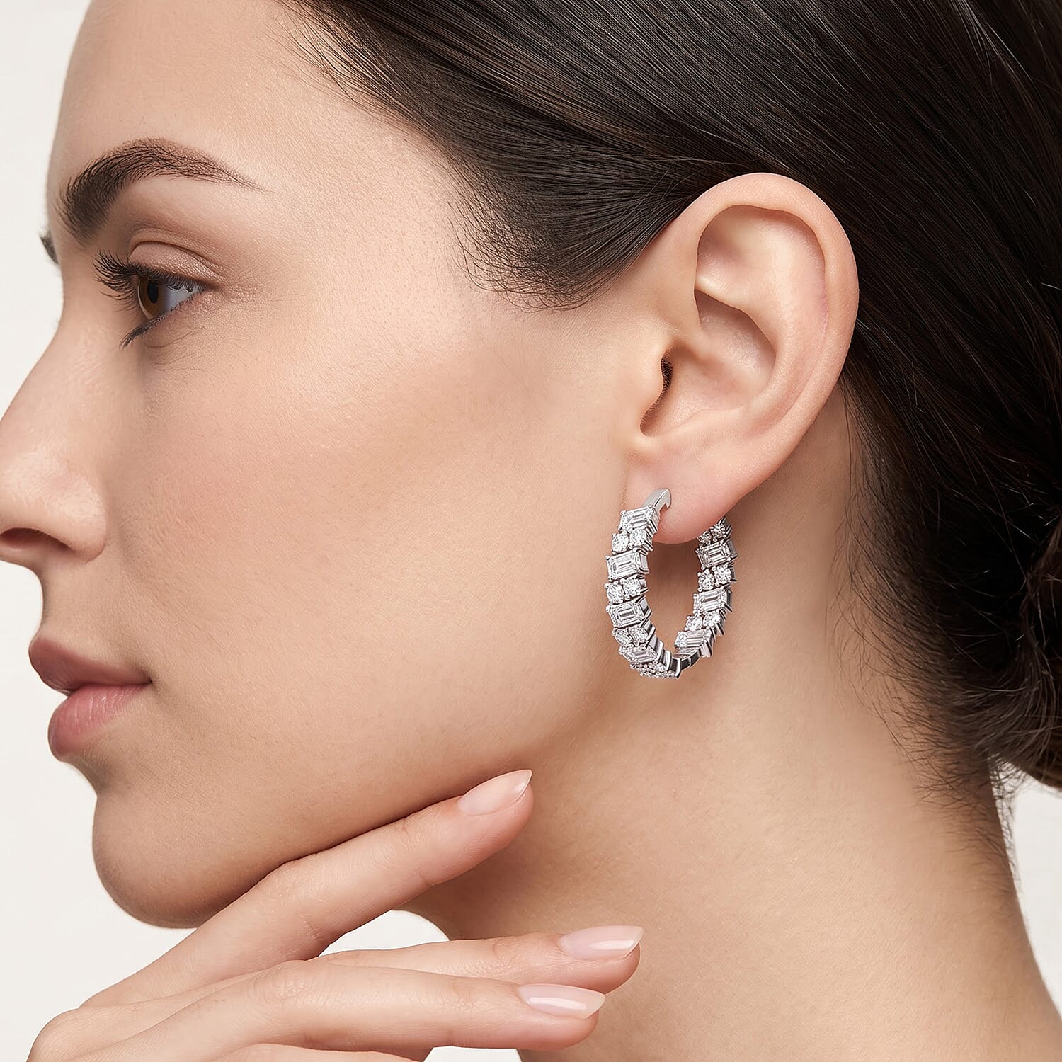 D'Joy Moissanite 6.70 ctw Hoop Earrings in Rhodium Over Sterling Silver
