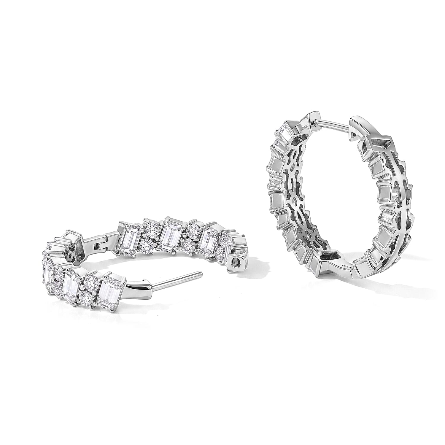 D'Joy Moissanite 6.70 ctw Hoop Earrings in Rhodium Over Sterling Silver
