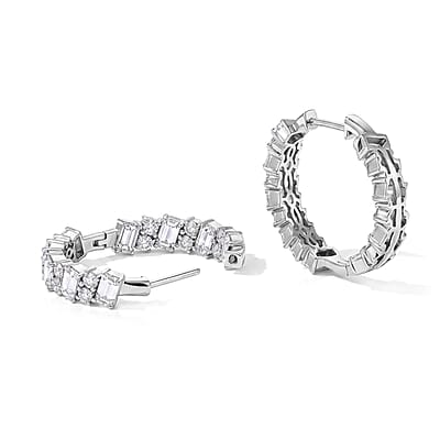 D'Joy Moissanite 6.70 ctw Hoop Earrings in Rhodium Over Sterling Silver