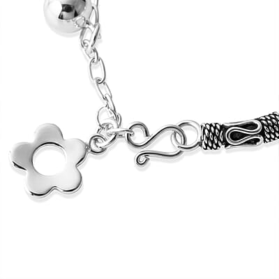 D'Joy Flower and Ball Charm Bracelet in Sterling Silver (7.00 In) 11.70 Grams
