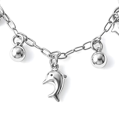D'Joy Dolphin and Ball Charm Bracelet in Sterling Silver (7.00 In) 11.50 Grams