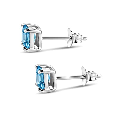 D'Joy Premium Asscher Cut Cambodian Blue Zircon 2.00 ctw Earrings in Rhodium Over Sterling Silver