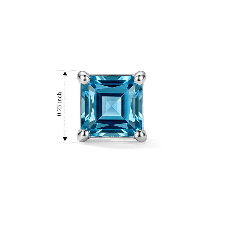 D'Joy Premium Asscher Cut Cambodian Blue Zircon 2.00 ctw Stud Earrings in Rhodium Over Sterling Silver