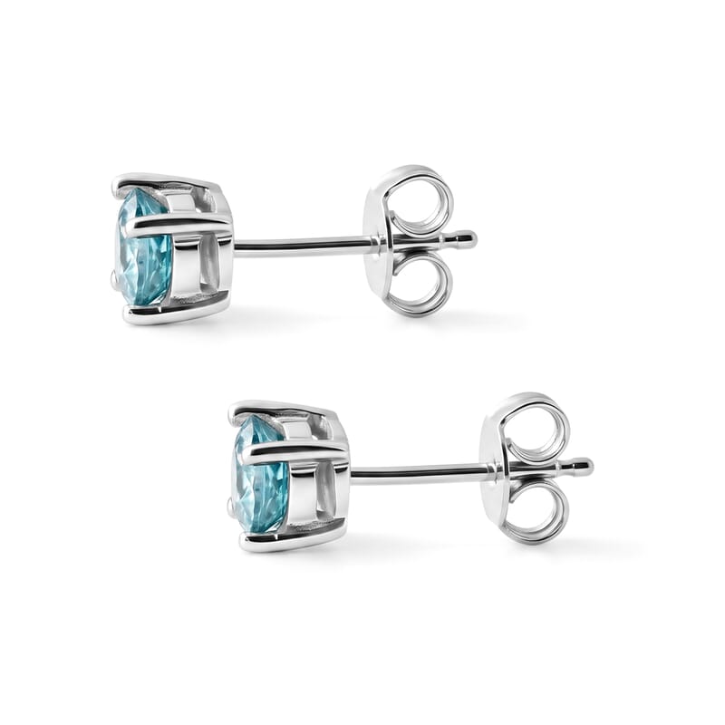 D'Joy Premium Cambodian Blue Zircon 1.65 ctw Solitaire Stud Earrings in Rhodium Over Sterling Silver