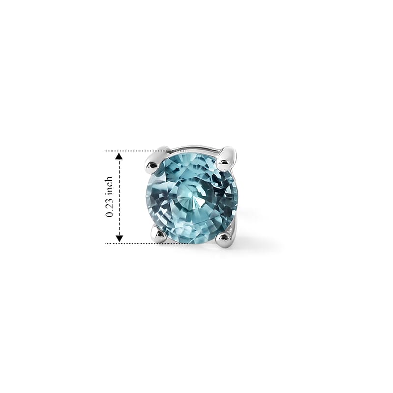 D'Joy Premium Cambodian Blue Zircon 1.65 ctw Solitaire Stud Earrings in Rhodium Over Sterling Silver