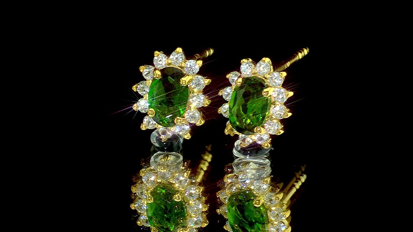 D''Joy Chrome Diopside, Moissanite Earrings in 14K YG Over Sterling Silver 2.00 ctw